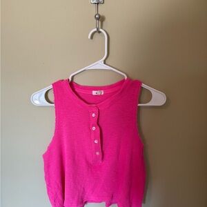 Pink Sleeveless Button-Up Tank Top